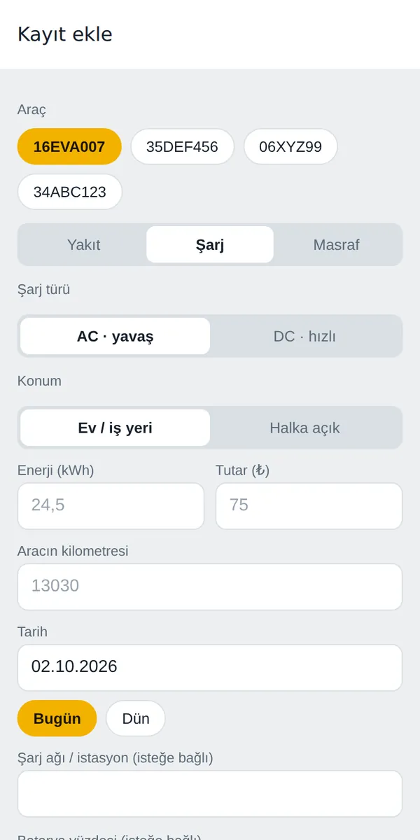 Kayıt ekleme formu